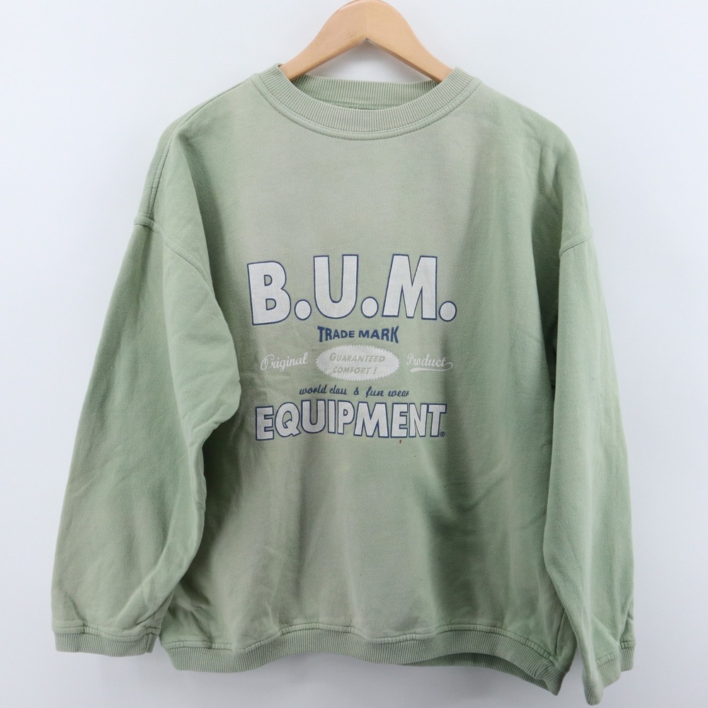 B.U.M. Equipment Sweatshirt Mens Medium Sage Green 90s Vintage Graphic Good